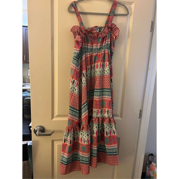 NEW Red Boho Lightweight Ruffle Sundress Maxi Dress L - Picture 4 of 4